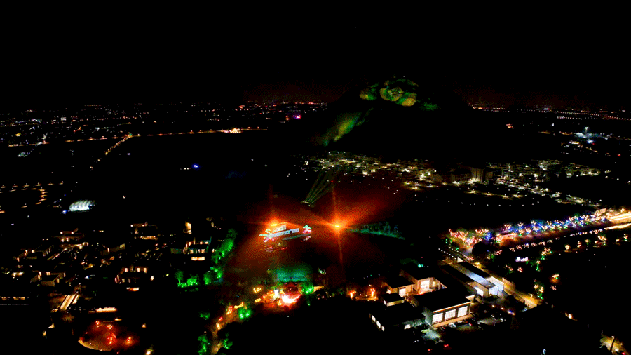 Appotronics outdoor laser projection mapping on irregular mountain surface at Yangshan night tour.gif